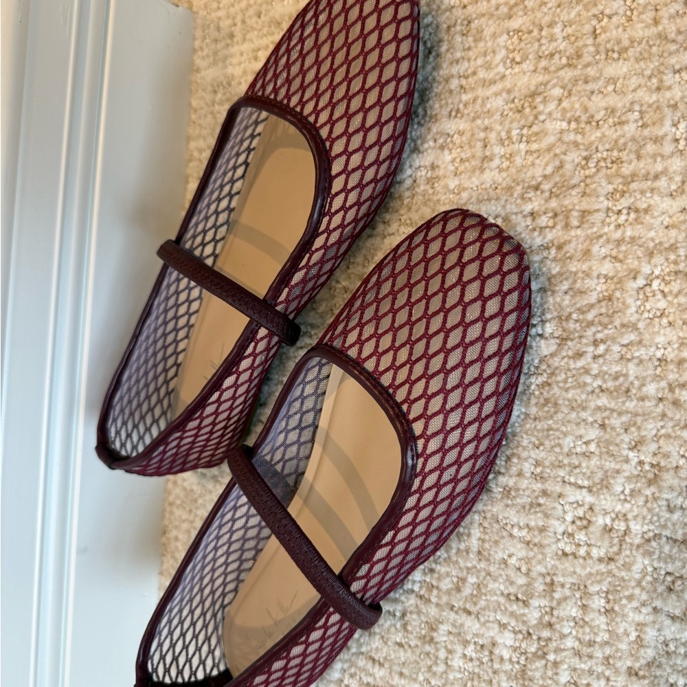 Nicole Miller Burgundy Mesh Mary Jane Flats - Picture 2 of 5